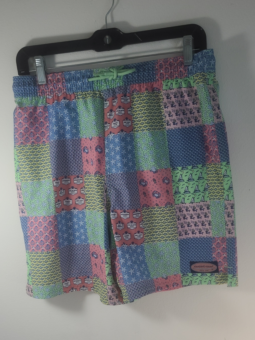 Vineyard Vines Kids Patchwork Shorts in Pastel Blue, Pink & Green